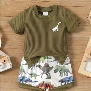 Baby Boy Dinosaur 🦖 set with ribbed textured shirt and Dino 🦕 Bottoms